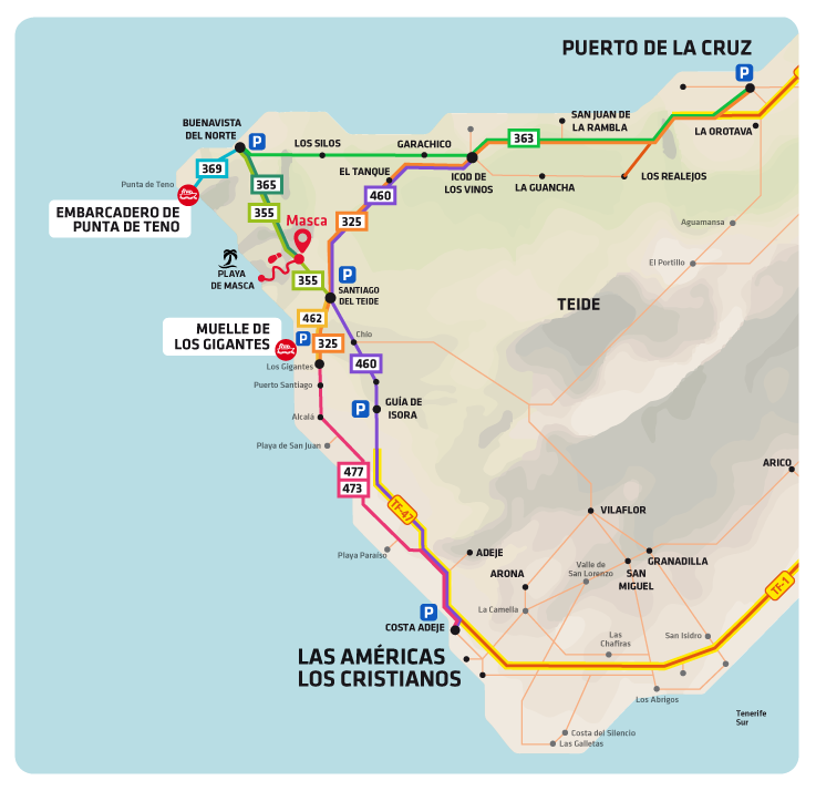 Location map of the Punta de Teno jetty and the Los Gigantes dock
